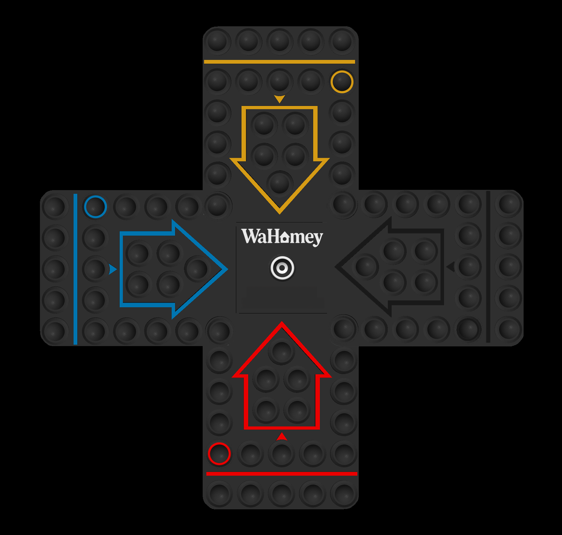 WaHomey board preview (red, blue, yellow, black)